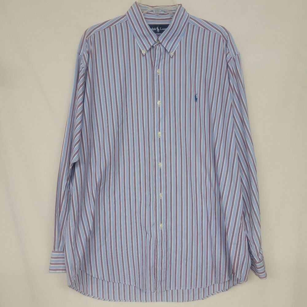 Polo Ralph Lauren‎ Large Shirt Mens Large Button Blue Wide Stripe Blake Vintage